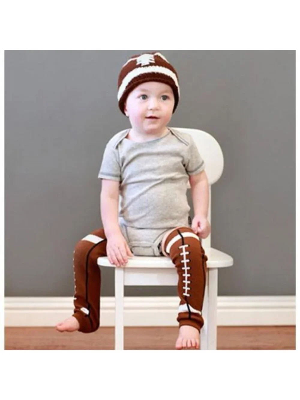 Beanie Hat Football Set Crochet Cap Leg Warmers Leggings Baby Boy Girl Knit New